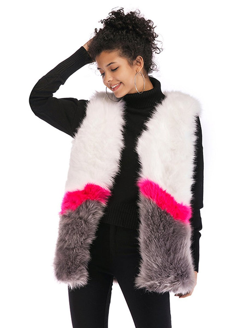 Faux Fur Sleeveless Stitching Plush Coat Jacket - Landing Closet