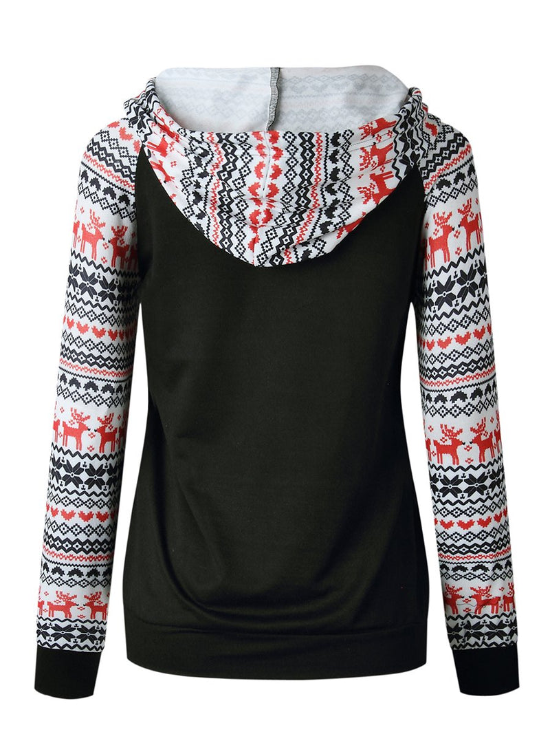 Printed Hooded Long Sleeves Sweater Pullover