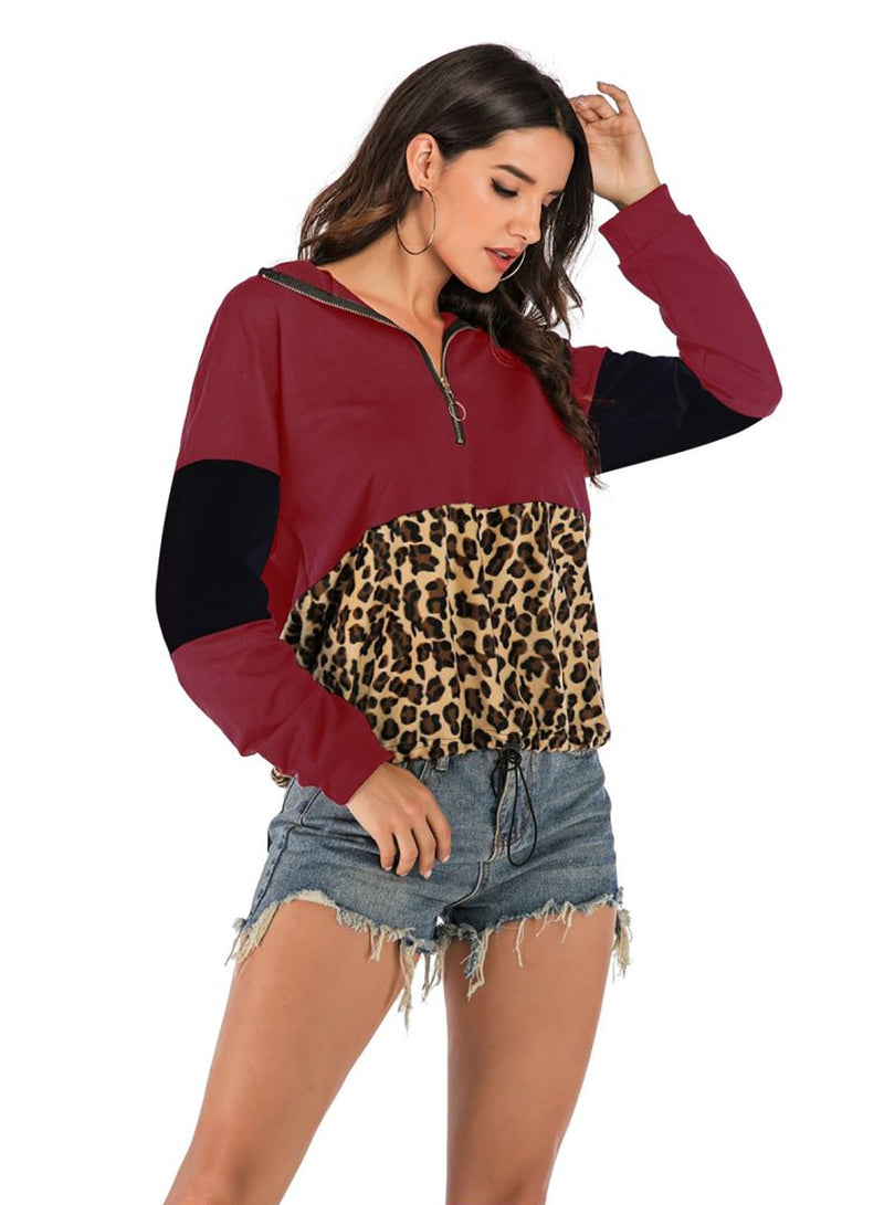 Women Casual Fashion Leopard Pirnt Hoodies