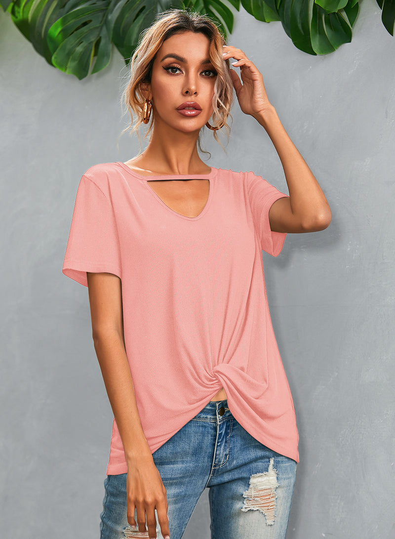 Casual Short Sleeve V Neck T Shirt