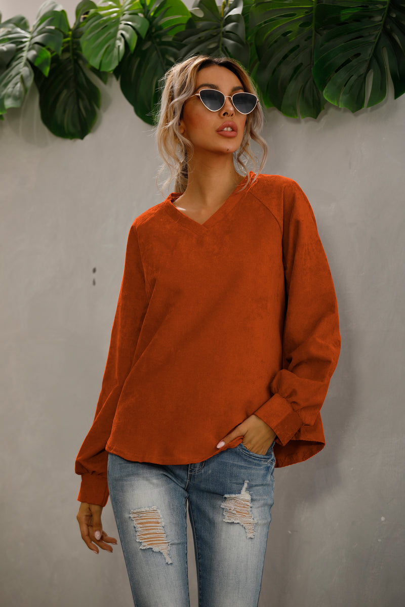 Casual V Neck Long Sleeve Top