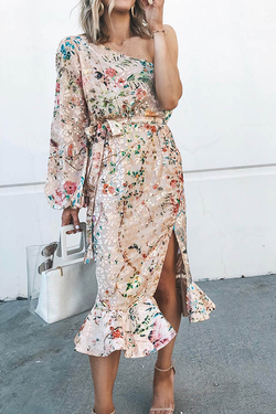 Set Yourself Free Floral Print One Shoulder Dress