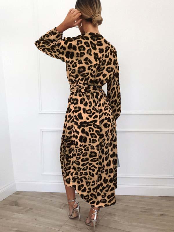 Cazcal V Neck Sexy Leopard Dress