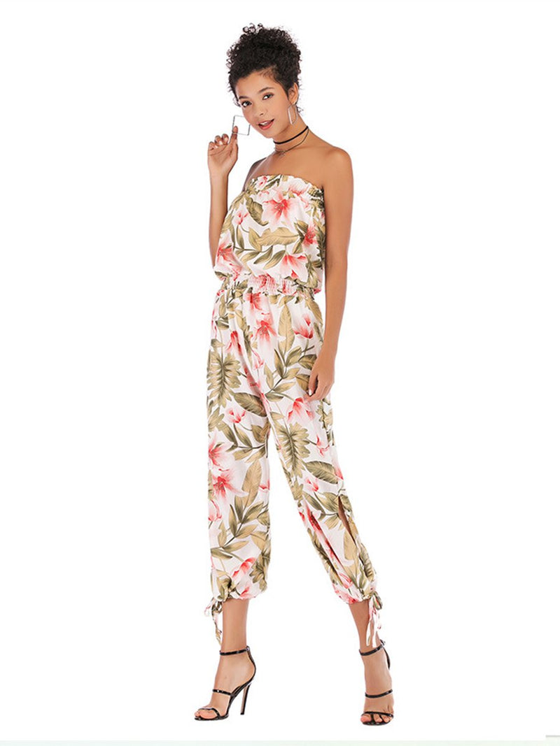 Floral Off Shouler Split Jumpsuit