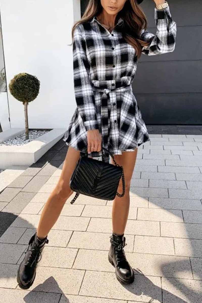 Long Sleeve Plaid Shirt Mini Dress