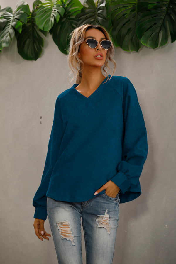 Casual V Neck Long Sleeve Top