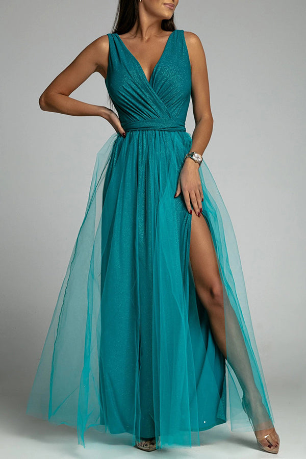 It's My Day Light Tulle Slit Maxi Dress