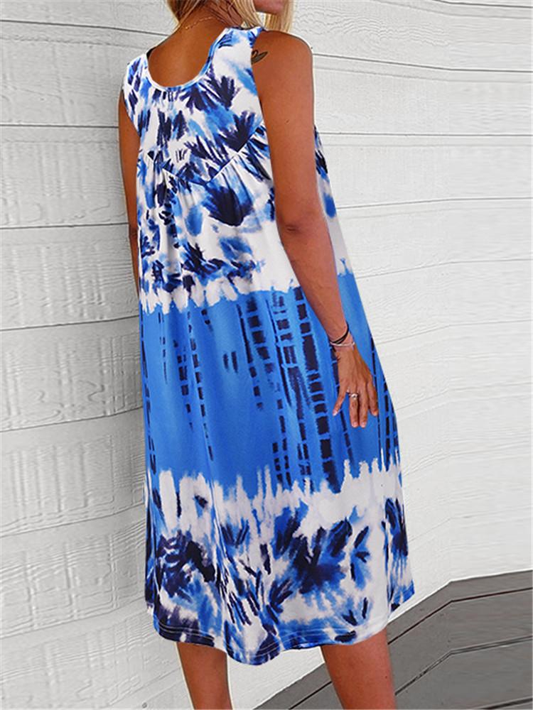 Tie-Dye Print Sleeveless A-Line Dress