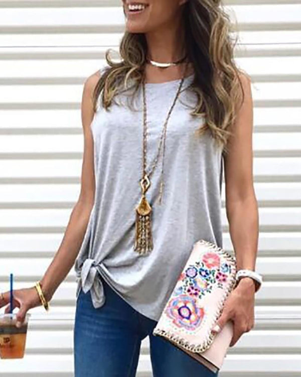 Solid Sleeveless Round Neck T-shirt