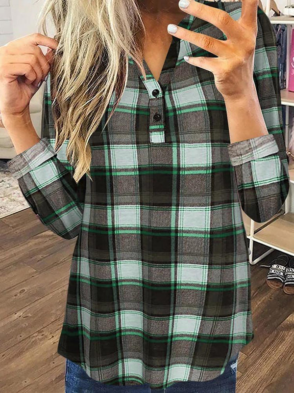 Plaid Half Button Long Sleeve Shirt