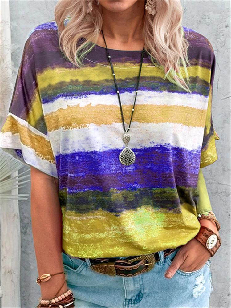 Gradients Stripe Contrast Loose T-shirt