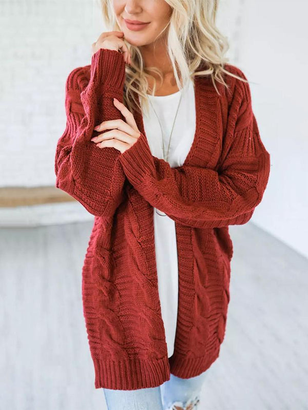 Solid Color Thick Knitting Long Cardigan