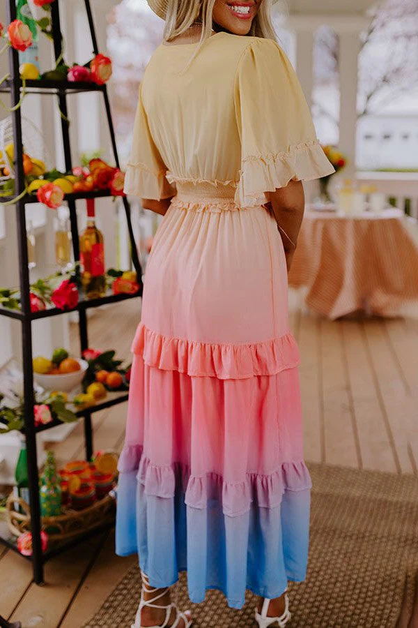 Ombre Sunset Ruffles Maxi Dress