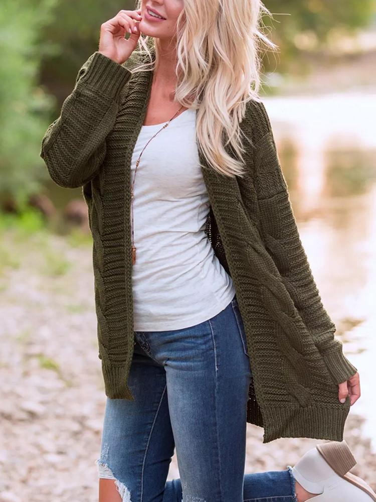 Solid Color Thick Knitting Long Cardigan