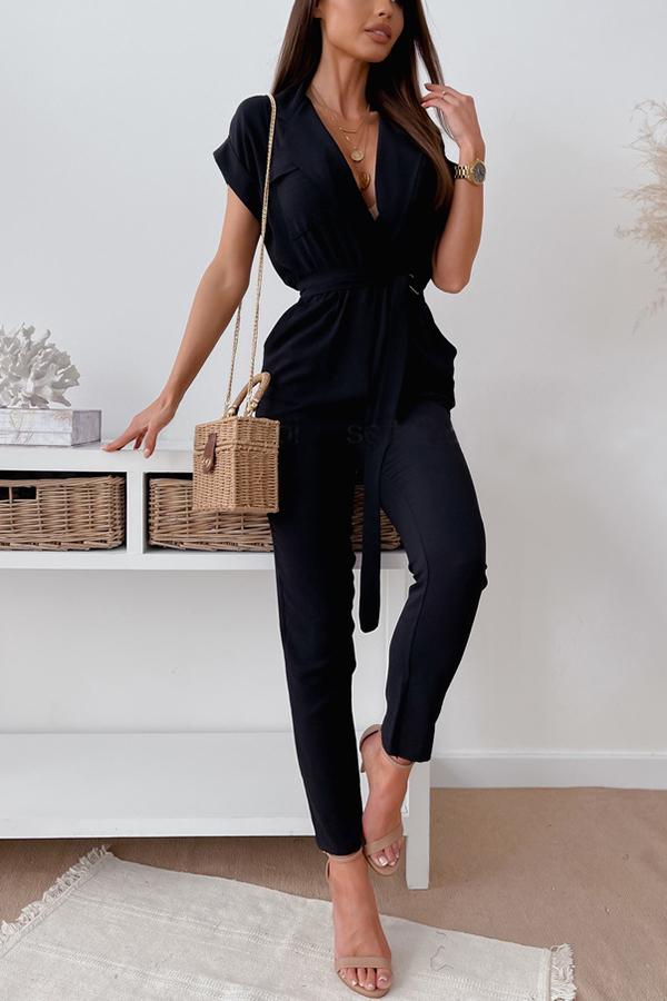 Can't Be Tamed Pocketed Utility Tie Jumpsuit