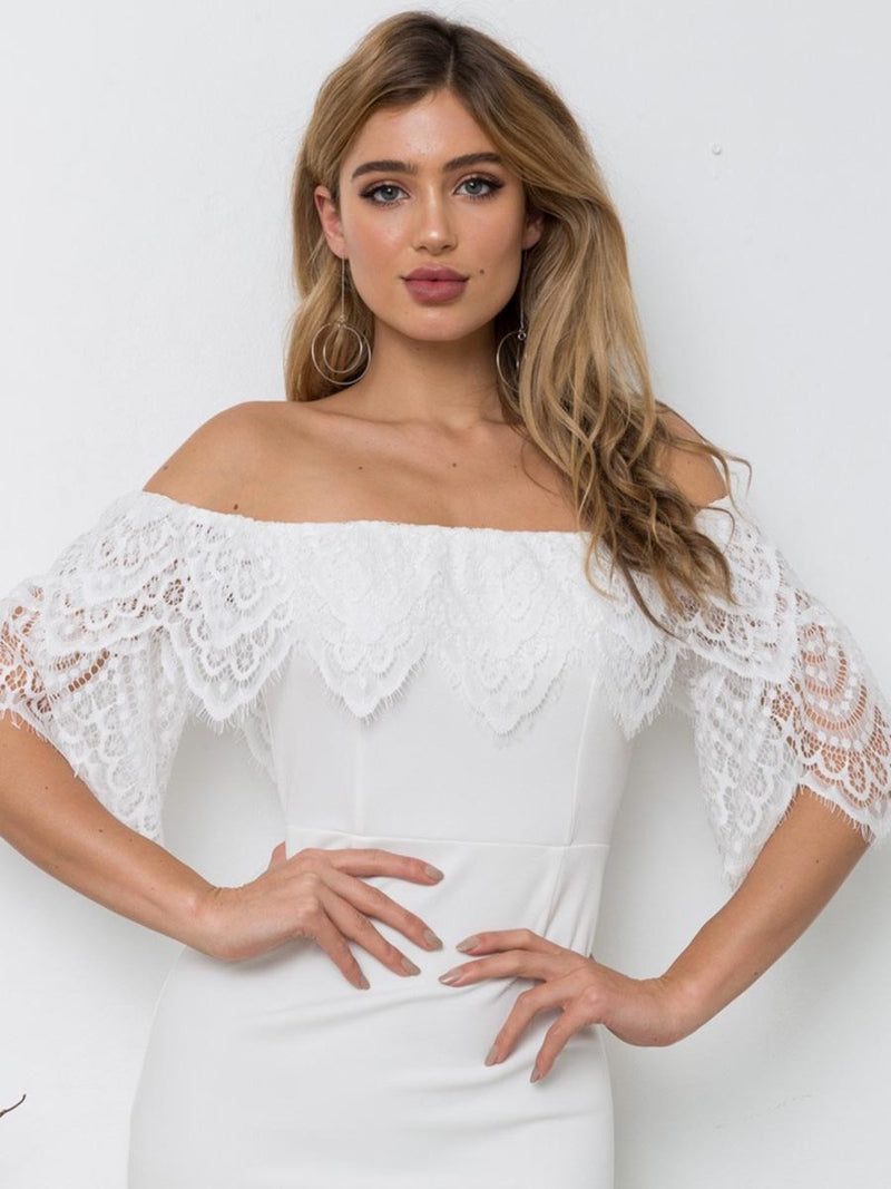 Lace Off The Shoulder Half Sleeves Dress - Landing Closet