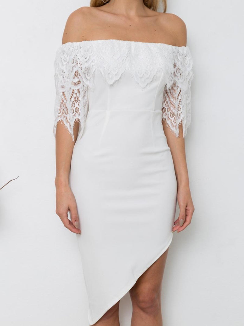 Lace Off The Shoulder Half Sleeves Dress - Landing Closet