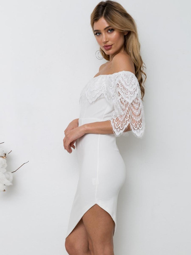 Lace Off The Shoulder Half Sleeves Dress - Landing Closet