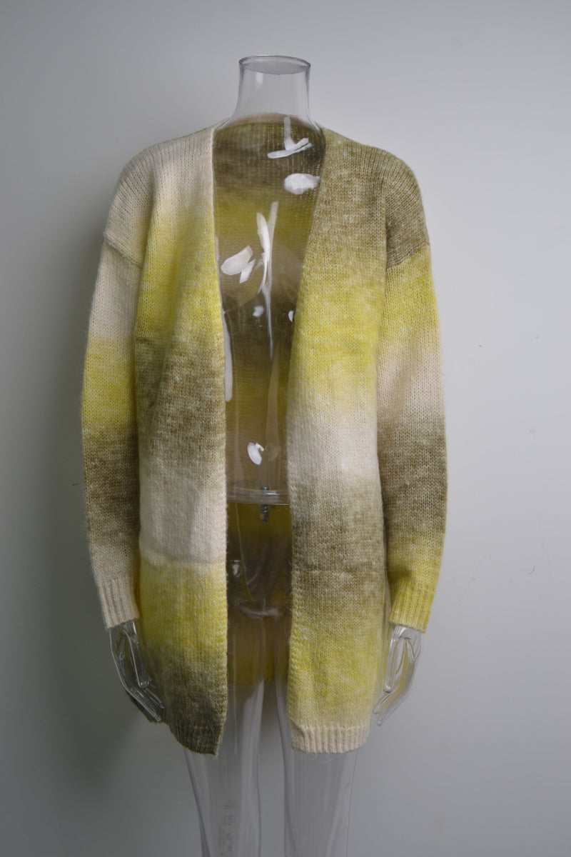 Tie Dye Open Front Plush Cardigan with Side Pockets