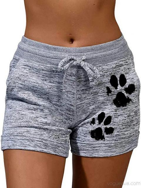 Casual Yoga Cat Paw Print Shorts