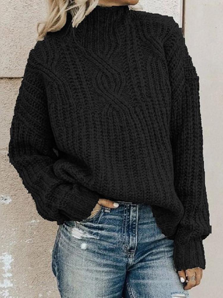 Turtleneck Twist Solid Knitted Sweater