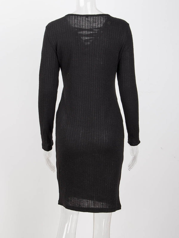 Long Sleeves V-neck Bodycon Midi Dress