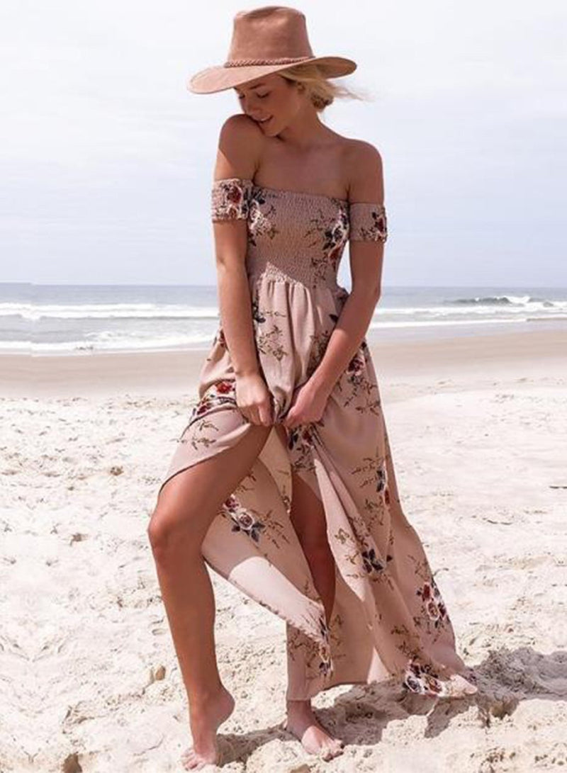 Off Shoulder Split Maxi Dress - Landing Closet