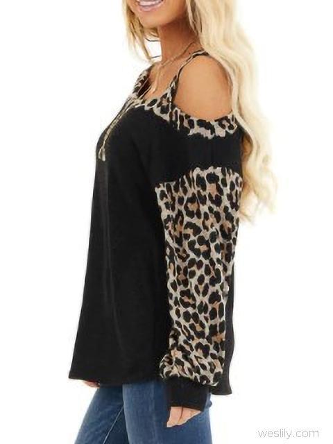 Leopard Print Cold Shoulder Tops