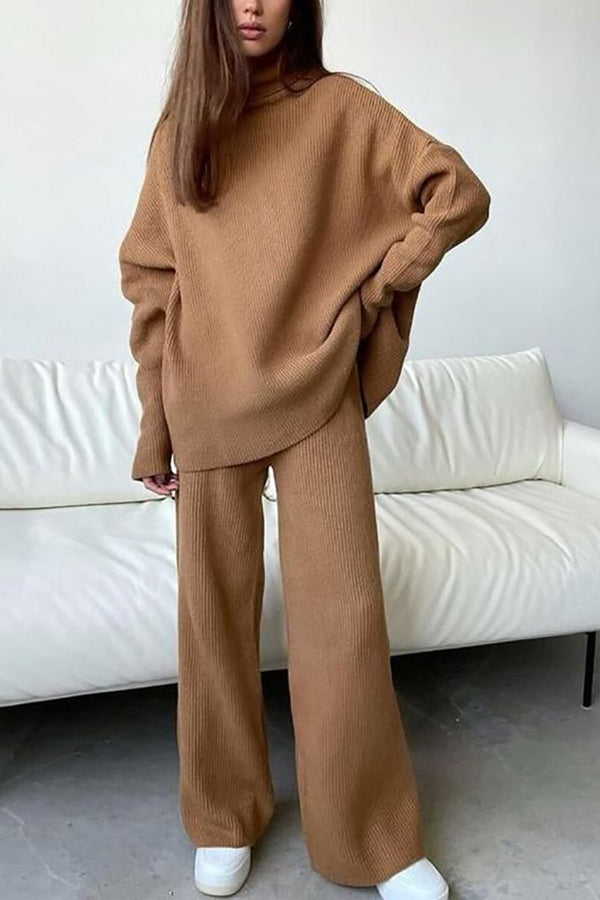 Keep Loungin High Collar Sweater Pants Set