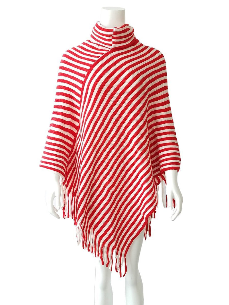 Striped Cape With Turtleneck Knitted Pullover