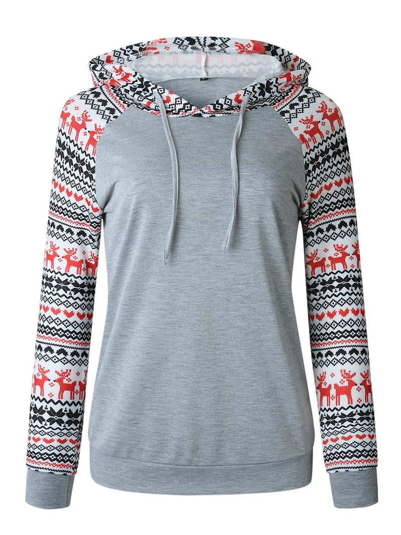 Printed Hooded Long Sleeves Sweater Pullover