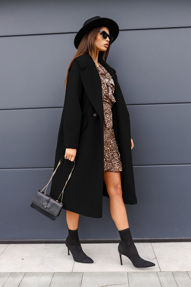 Lapel Open Front Long Jacket Trench Coat Outwear