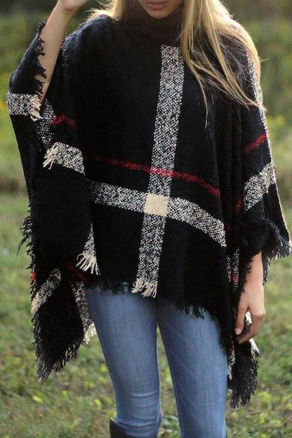 Turtle Neck Cape Shawl Loose Sweater