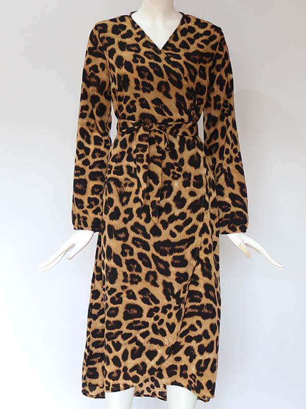 Cazcal V Neck Sexy Leopard Dress