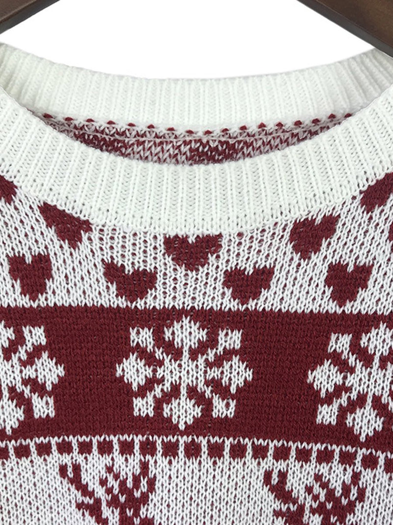 Long Sleeves Elk Snowflake Knitted Pullover Sweater