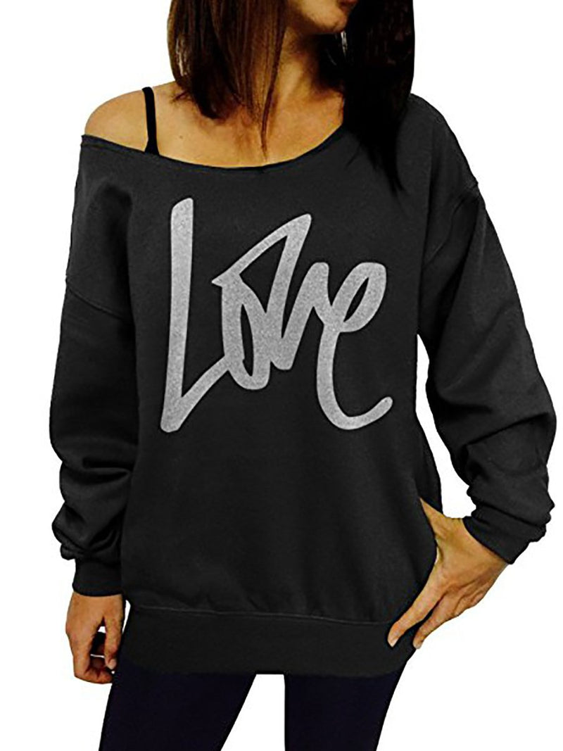 Letter Printed Love One Shoulder Sweatshirt