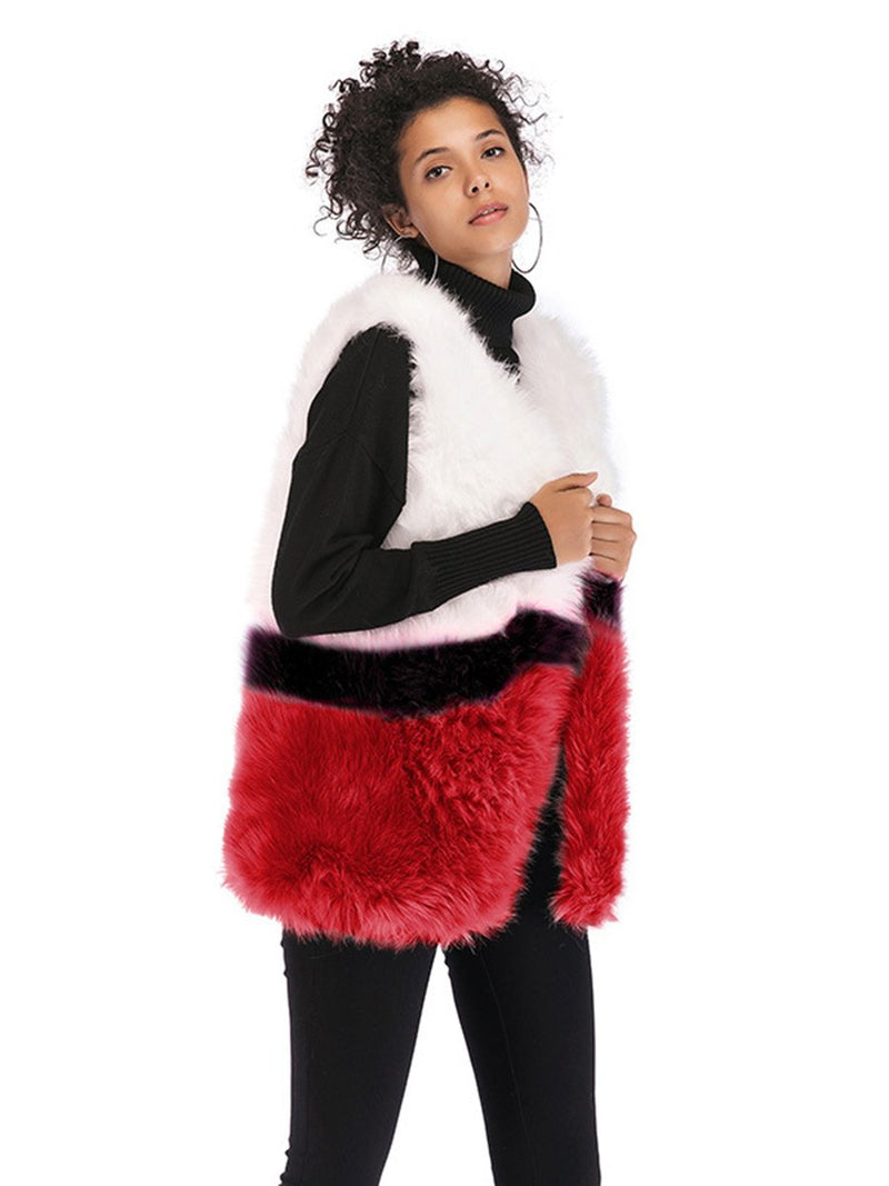 Faux Fur Sleeveless Stitching Plush Coat Jacket - Landing Closet