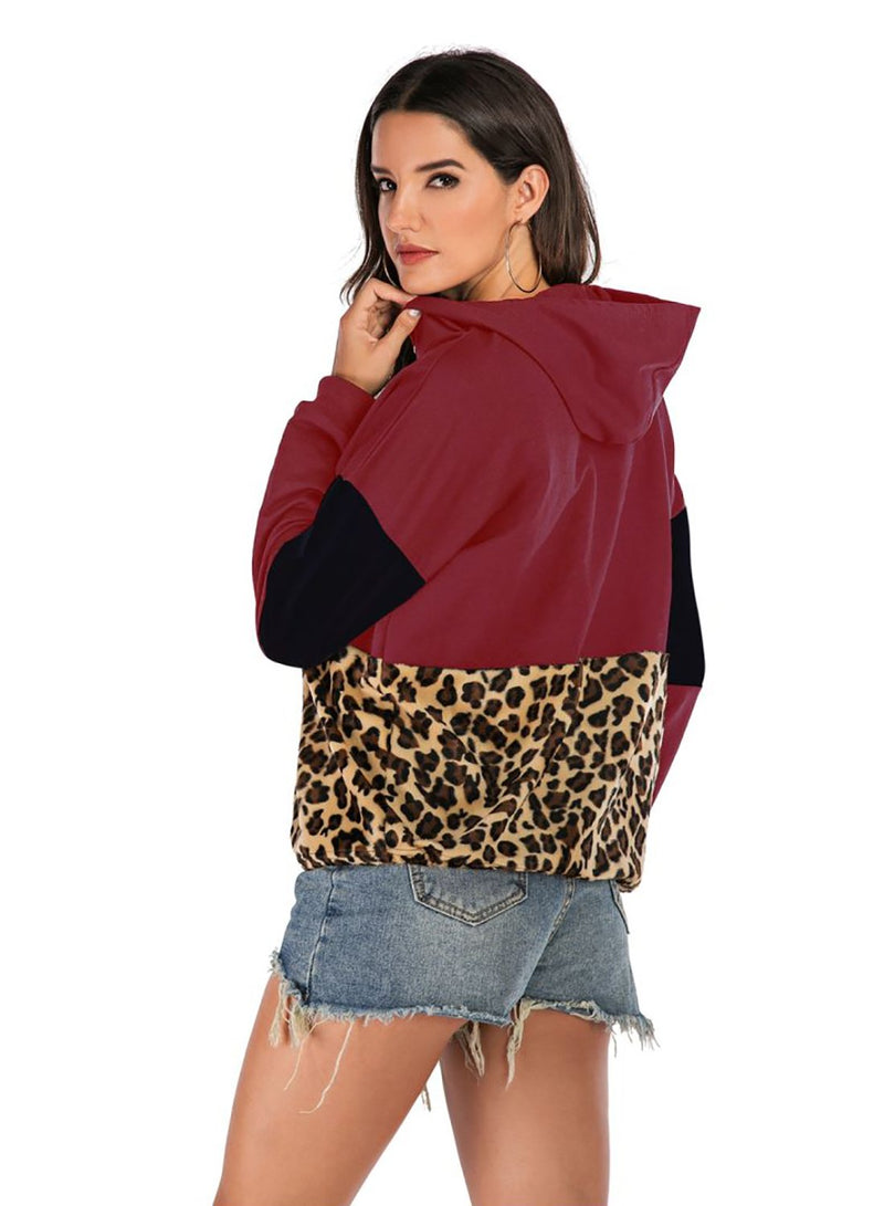 Women Casual Fashion Leopard Pirnt Hoodies