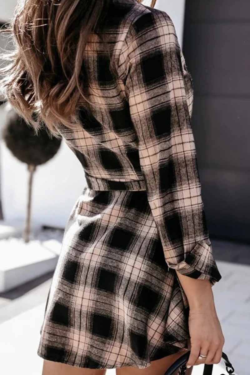 Long Sleeve Plaid Shirt Mini Dress