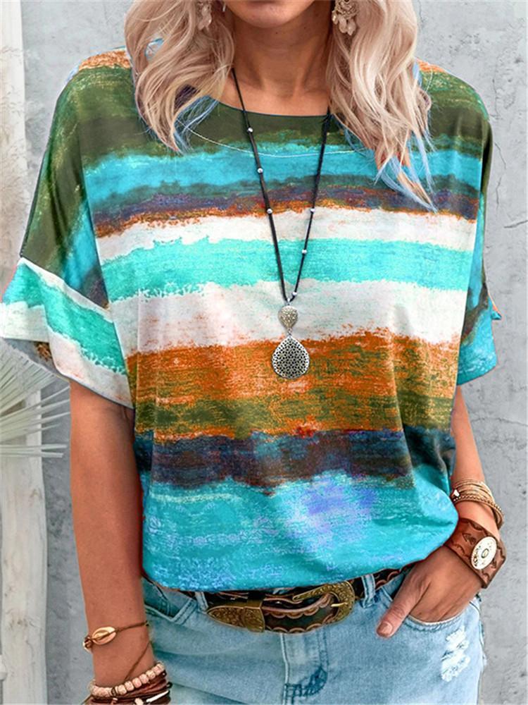 Gradients Stripe Contrast Loose T-shirt