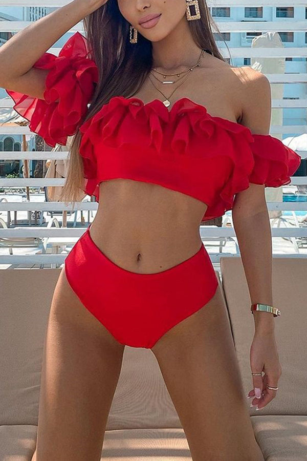 Ready for Sun Ruffle Off Shoulder Bikini Set