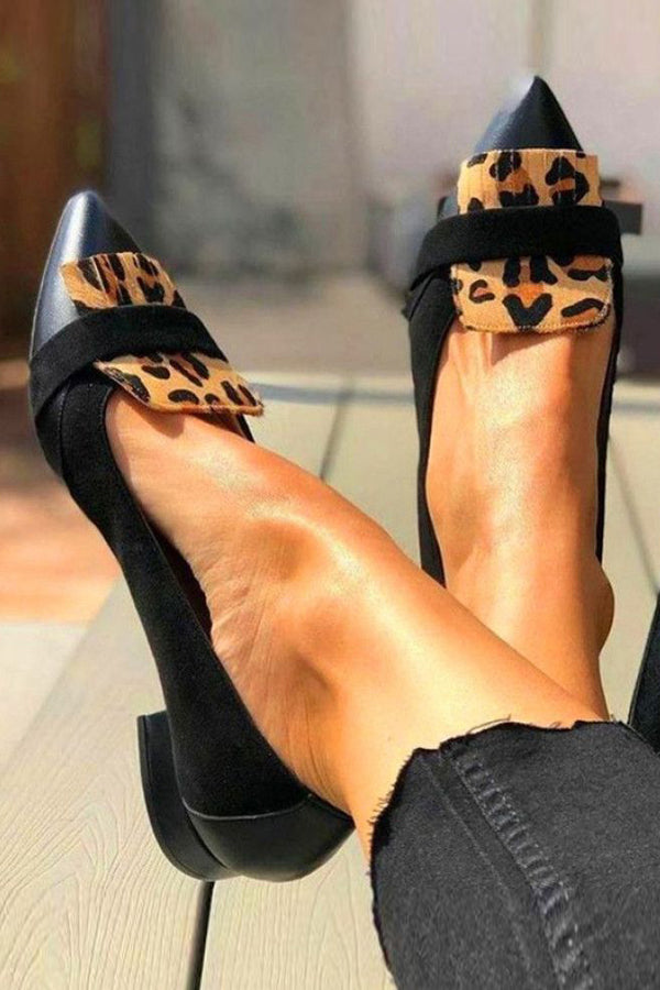 Leopard Point Toe Low Cut Flats