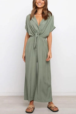 Houston Pocketed Button Down Tie Jumpsuit