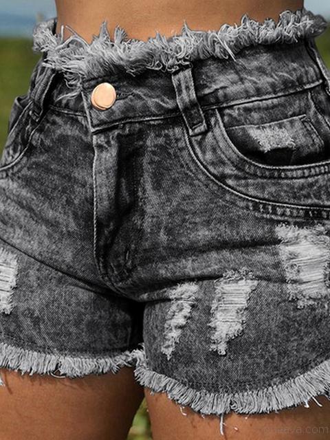 Raw Hem Ripped Denim Shorts