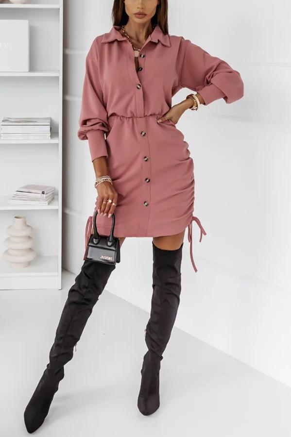 Found Love Ruched Button Down Shirt Dress