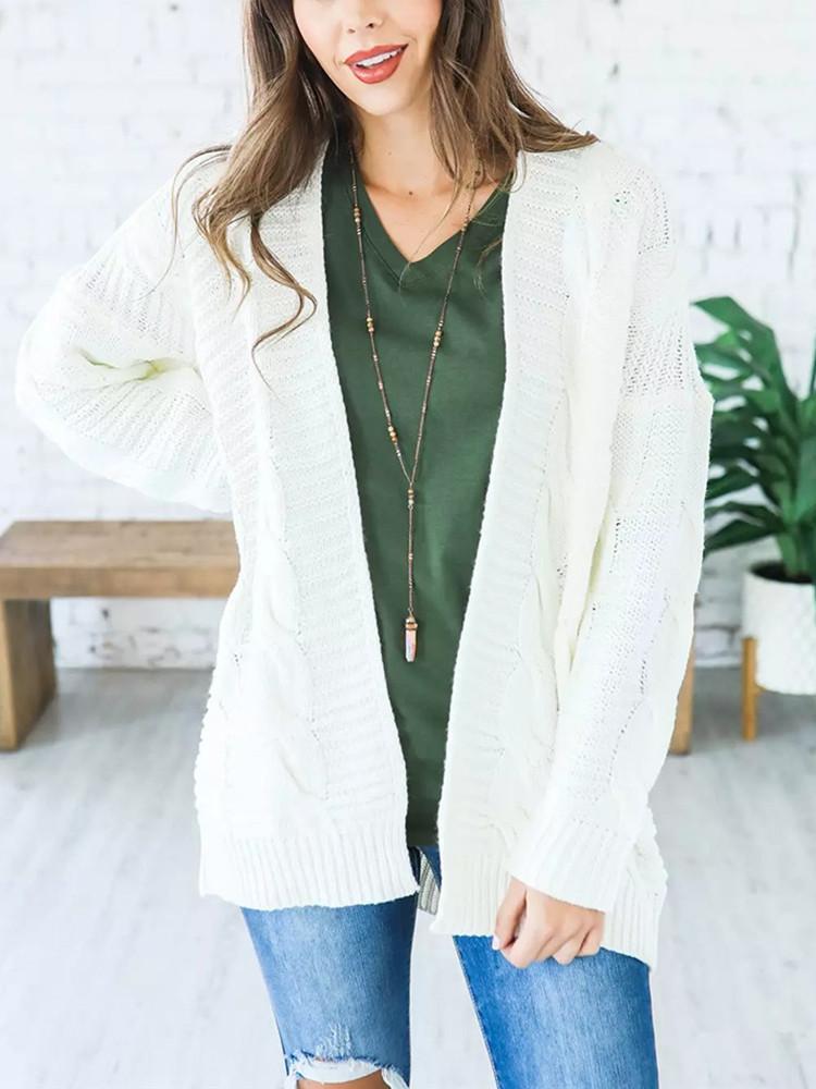 Solid Color Thick Knitting Long Cardigan