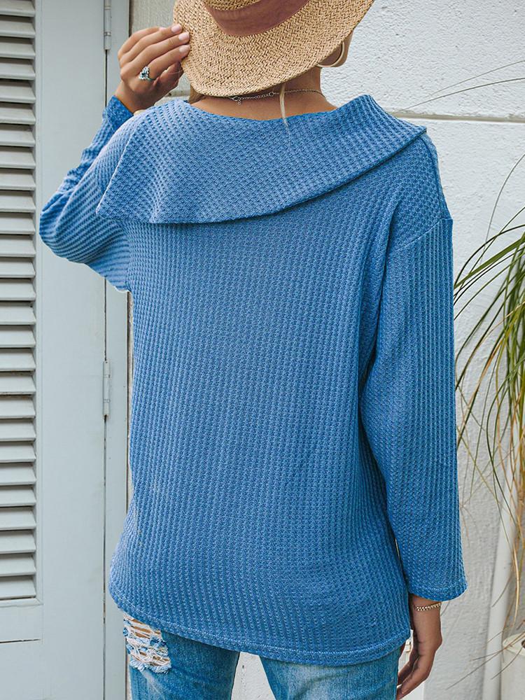 Lapel Shoulder Button Solid Long-sleeve T-shirt