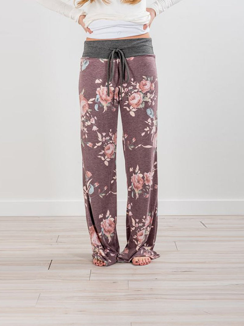 Women Drawstring Floral Jogger Loose Sports Sweat Pants