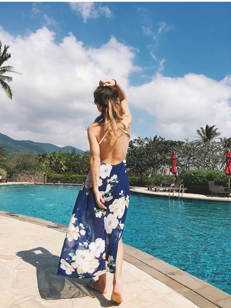 V-neck Strap Backless Maxi Dress