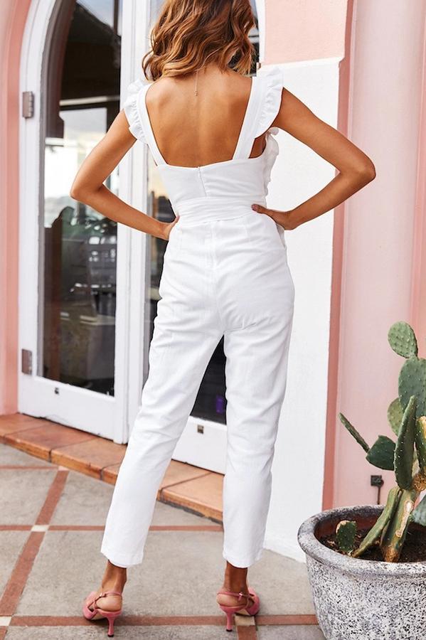 Sweet Solid Color Ruffle Jumpsuit